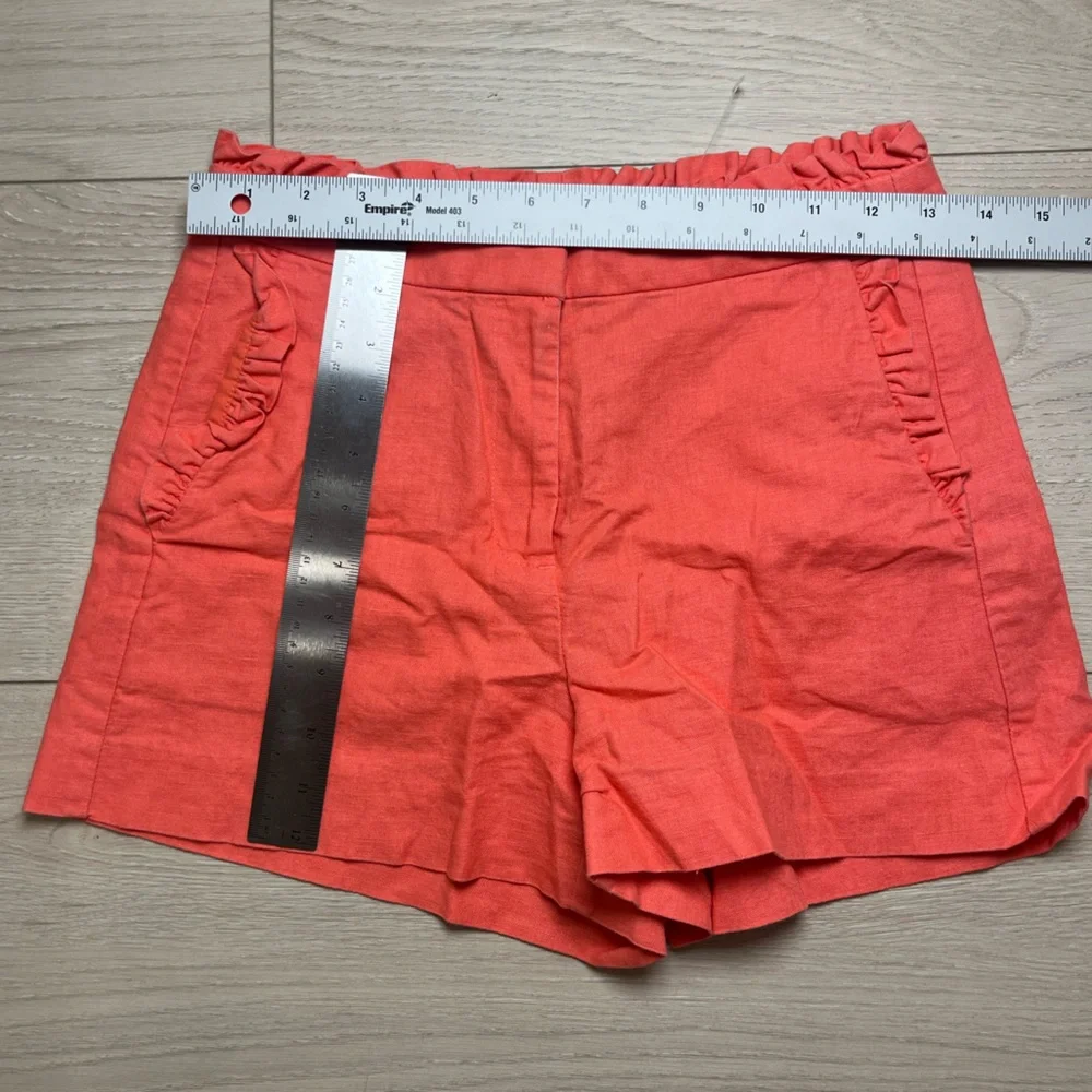J. Crew High Waist Coral Shorts with Ruffle Detail size 0